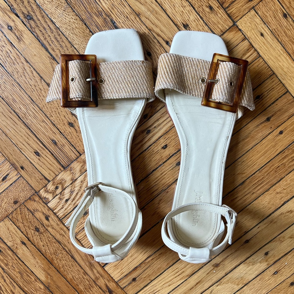 J. McLaughlin Ivory Tortoiseshell Buckle Sandals, Size 7